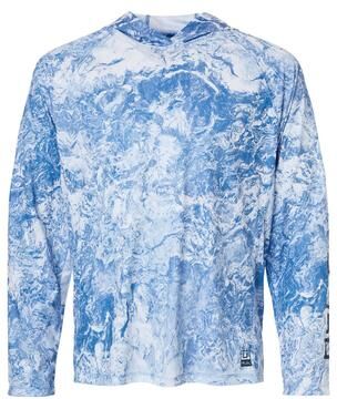 HUK H12L0047 Men's Pursuit Mossy Oak Printed Hooded Long Sleeve T-Shirt in Regatta size Small   Polyester