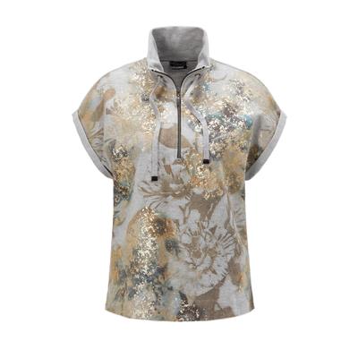 Kurzarmshirt GOLDNER "Kurzgröße Kurzarm Sweatshirt", Damen, Gr. 21, grau (graumelange, gemustert), Obermaterial: 50% Baumwolle CO. 50% Polyester PES., gerade, Krempel, Shirts, Metallisches Garn