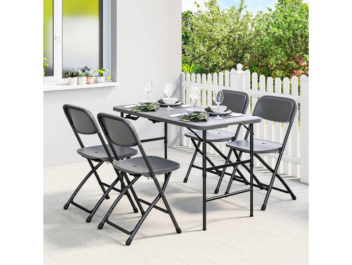 Outsunny Salon Jardin Extérieur Table 118cm + 4 Chaises Pliables Gris