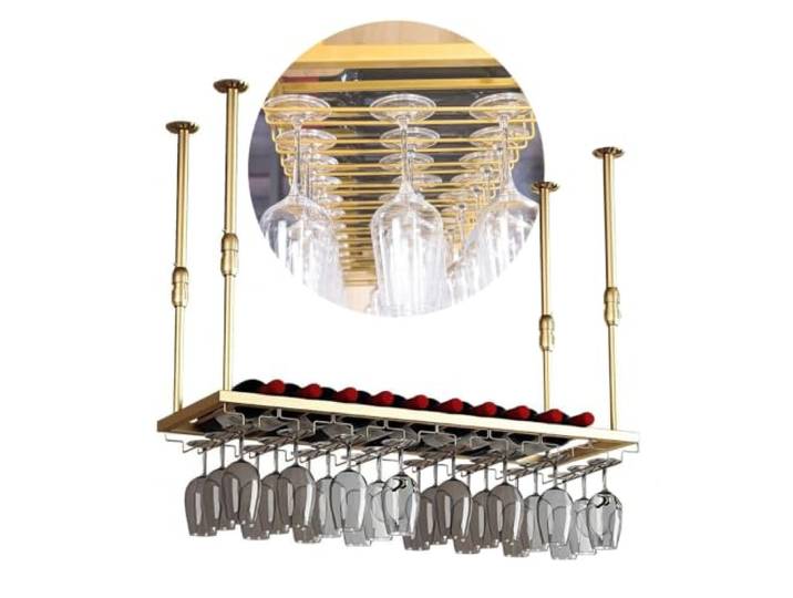 Weinglashalter Aus Metall Weinglas-Halter Für Stielgläser Hängender Weinglashalter Platz Sparend Weinglasregal Höhenverstellbar, Hängendes Eisen Regal Deckenregal
