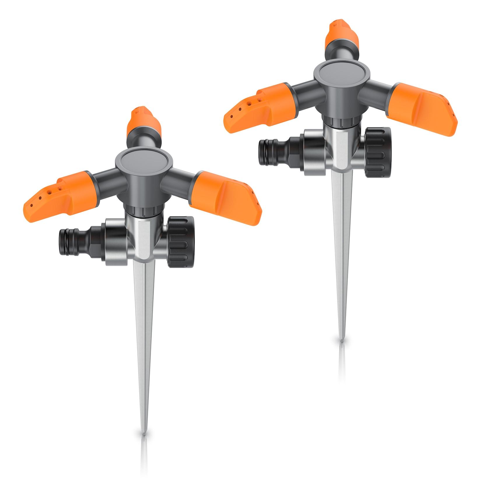 Brandson Kreisregner Rasensprinkler mit Erdspieß, 360° Flächenregner, Sprühregner, für Flächen bis 150 m², 14 cm lang, 3 Arm Sprinkler