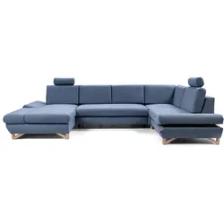 WOHNLANDSCHAFT CASA IV R-S Blau Plüsch-Stoff mit Schlaffunktion