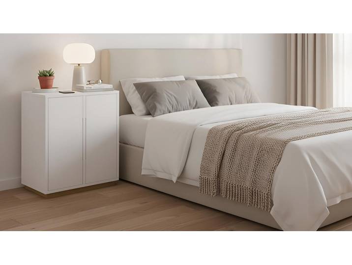 Weißer Nachtschrank aus MDF Dekor MDF Beschichtet MDF Weiß matt