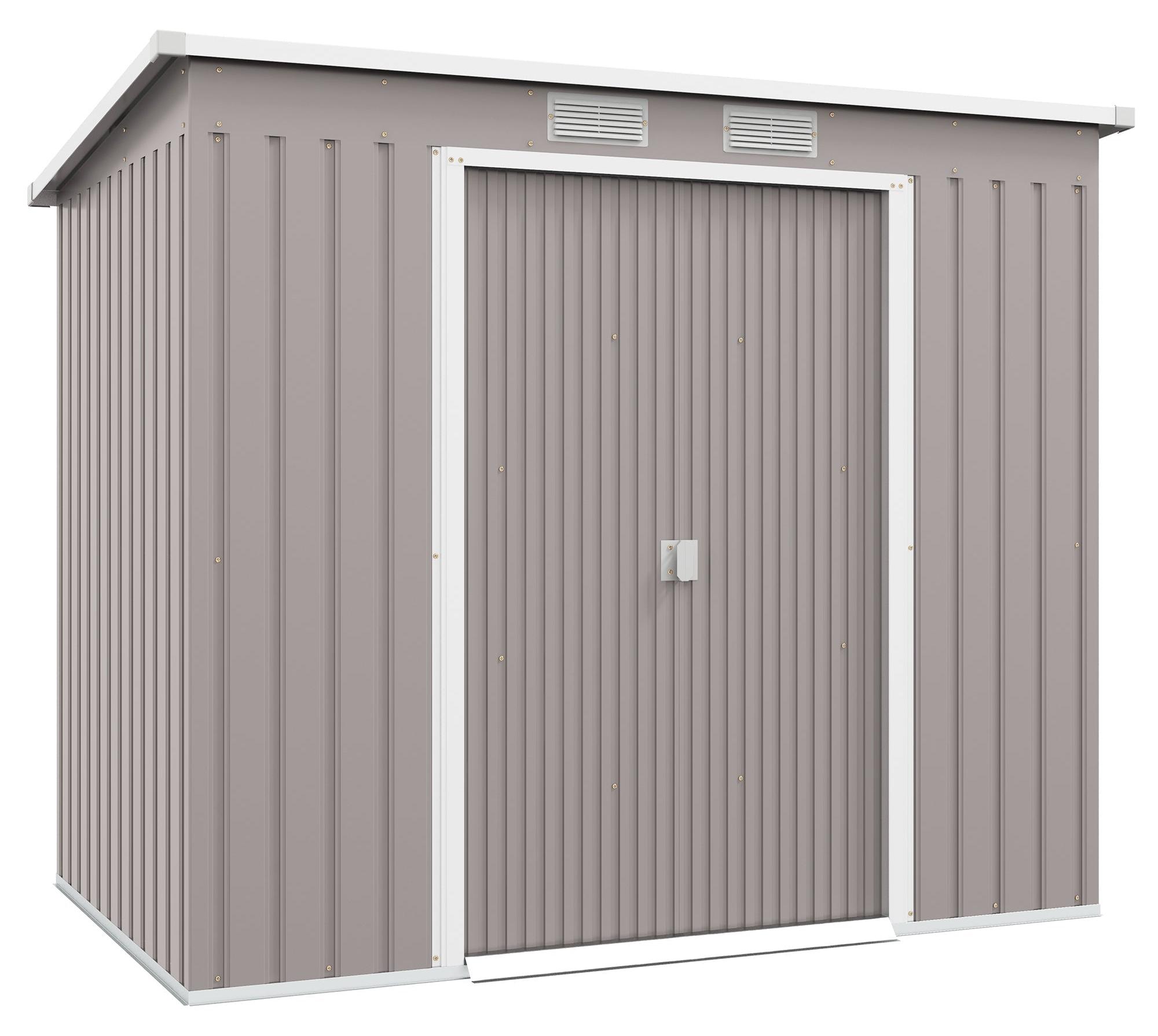 Gartenhaus aus Metall mit Fenstern und Schiebetüren | Farbe: Grau | Abmessungen: 130x213x172 cm