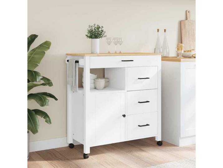 NEW Blanc Desserte Chariots & îlots - - Chariot de cuisine MONZA 84x40x88 5 cm blanc bois massif de pin - design moderne(1par