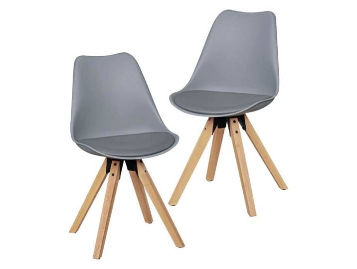 FineBuy Chaise Lot de 2 Grise Pieds Bois Chaise de Cuisine
