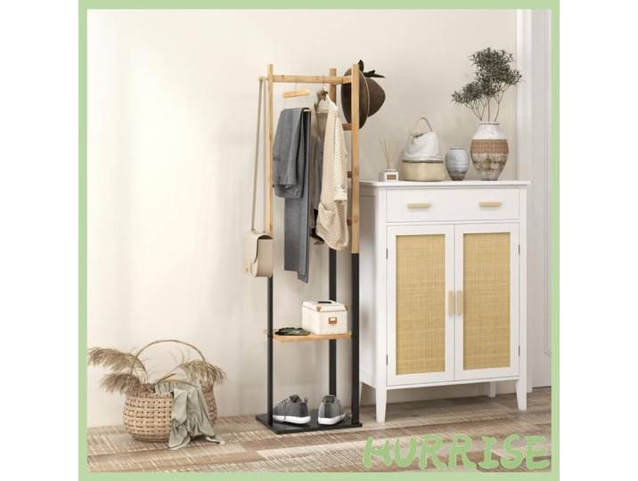 Cocosity Portant Pour Vêtements En Bambou Porte-Manteau En Bois Avec Tringle Étagères Patère 4 Barres Latérales