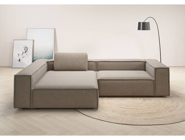 Ecksofa HOME AFFAIRE Watertown, moderne XXL L-Form, 306 cm breit, Japandi Design , grau (taupe), B:306cm H:68cm T:191cm, 100% Polyester, Sofas, Ecksofa, Komfortabel mit tiefer Sitzfläche – ideal für grosse Wohnräume