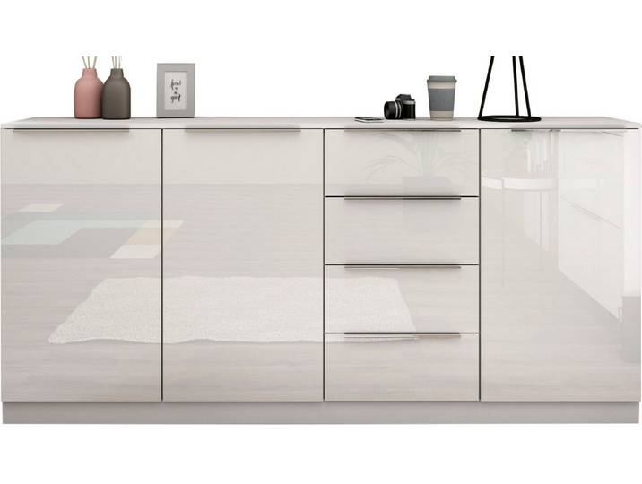 borchardt Möbel Highboard Oliva, Breite 200cm, moderne Kommode mit glänzenden Metallgriffen, viel Stauraum, Türen und Schubladen, Einlegeböden verstellbar