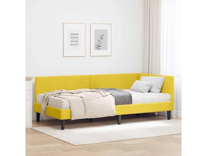 RJPLMFV Bettgestell, Velours, Gelb, mit Schaumstoffmatratze Kopfteil zur Wandmontage, robuste Konstruktion, pflegeleicht, platzsparendes Design