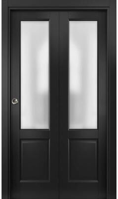 SARTODOORS Lucia 1422 Black Matte Wood Bi-Fold Closet Doors with Frosted Glass