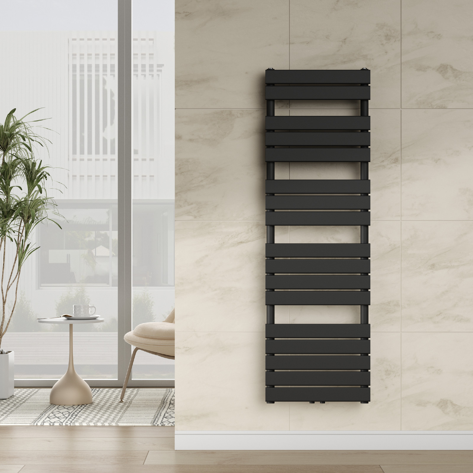 Neu.haus Handdoekradiator Voss zwart 160 x 50 cm met lamellen