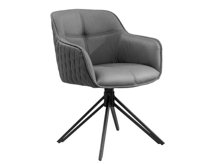 Stuhl EUPHORIA - 61x57cm - grau - Echtleder Metall-Gestell drehbar Auto-Return-Funktion, Armlehne, hoher Komfort, bequeme Polsterung, stabil, Design, Retro, Eyecatcher