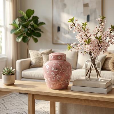 Sagebrook Home Artistic Chinoiserie Ceramic Ginger Jar with Lid for Home Decor