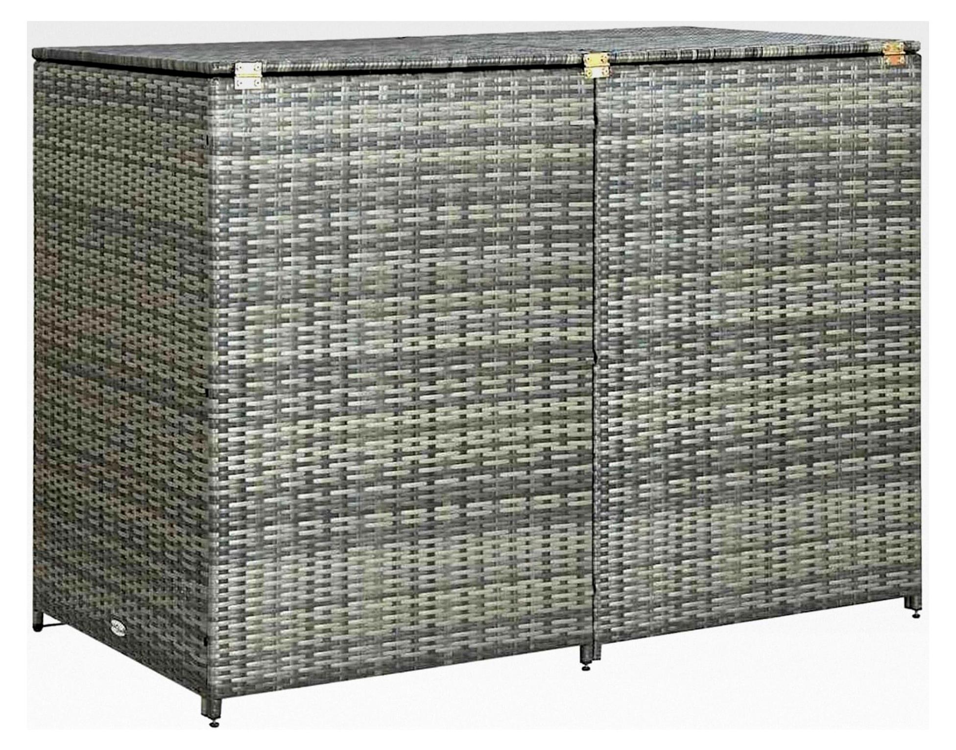 Mülltonnenbox für 2 Tonnen, Anthrazit, PE-Rattan, 148x77x111 cm, 2 große Türen