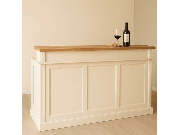langer Bartresen - Landhausstil mit Eichen-Platte in cremeweiß