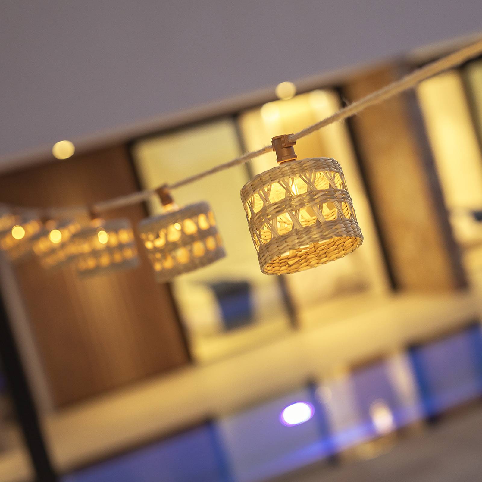 Newgarden Alba LED solar string lights from Esparto, Light wood