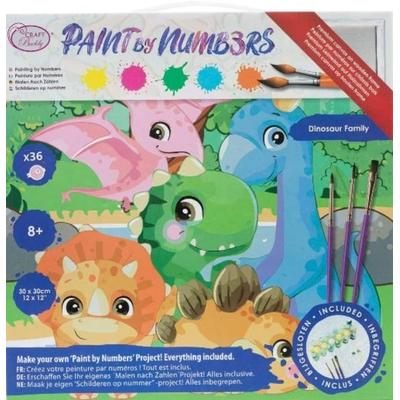 Craft Buddy PBN-3030-019 - Paint by Numbers, Dinosaur Family, 30x30cm, Malen-nach-Zahlen Kids