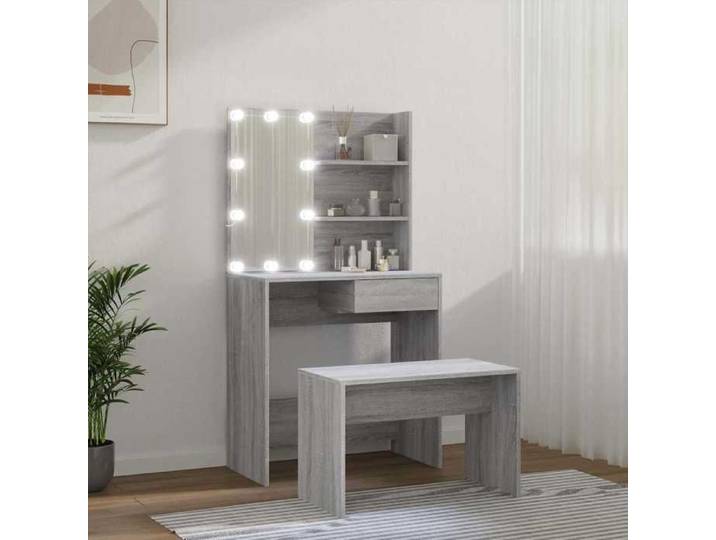 Magnifique Ensemble de coiffeuse avec LED Sonoma gris Bois d'ingénierie - design polyvalent - pour maison - Gris 36.43 kg 2026_43814