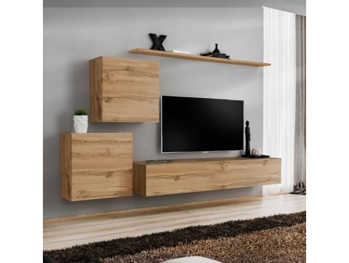 Lomadox Wohnzimmer Wohnwand in Eiche modern 250 cm, 4-teilig -