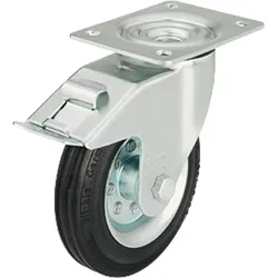 Vollgummilenkrolle m. Feststeller LE-VE 125R-FI,Tragfähigkeit 100kg, Rad-Ø 125mm,Plattengröße 100x85mm