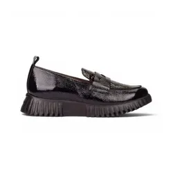 Wonders für Damen. A-4420 Leder-Loafer Mix schwarz (38), Wohnung, 1 bis 3 cm, Keine, Lässig, Klassisch, Lackleder