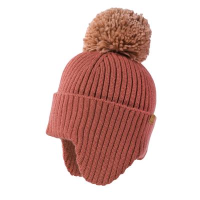 Strickmütze MAXIMO, Jungen, Gr. 49/51, rosa, Strick, Materialmix, Mützen Strickmütze, wärmend, breiter Umschlag, Ohrenklappen, Bommel