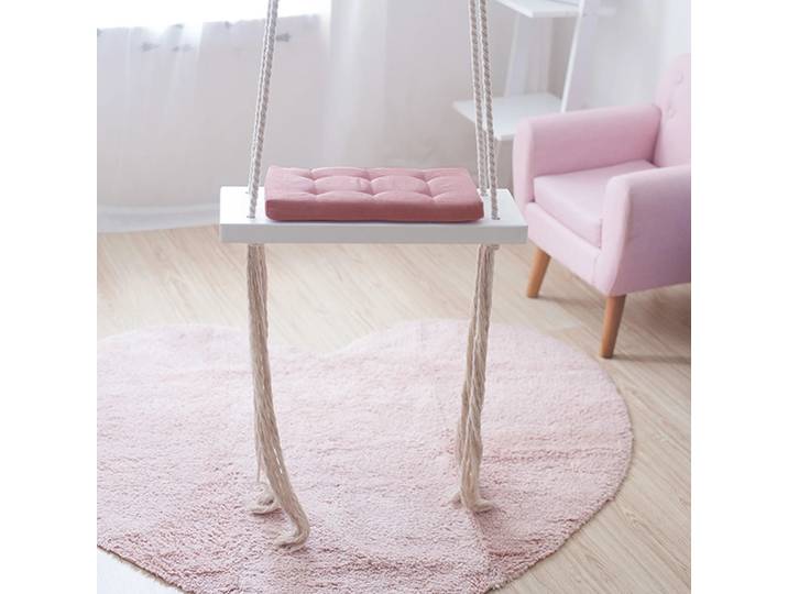 Balançoire en bois pour enfants, balançoire intérieure/extérieure écologique W Coussin éponge rose et corde de chanvre de 5 m pour chambre d'enfants, jardin