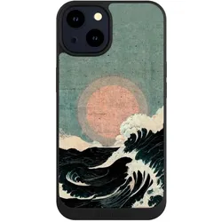 Nivocase Handyhülle für Apple iPhone 14 Hülle NIVOpure Case Schwarz Kunst Meer Welle (Apple iPhone 14), Smartphone Hülle, Schwarz