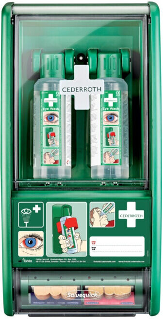 CEDERROTH Station de lavage oculaire 2 x 0,5 l, 1 distributeur de pansements ; Orkla Care (721500)