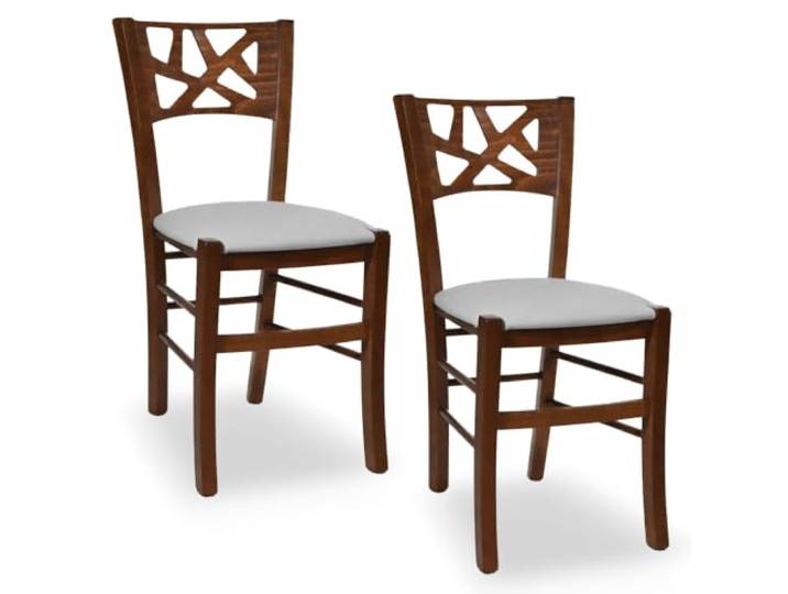 OKAFFAREFATTO MADDALONI Esszimmerstühle 2er Set Sissy Holz Nussbaum dunkel gepolstert grau