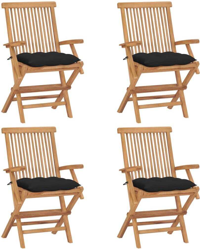 Gartenstühle mit Schwarzen Kissen 4 Stk. Massivholz Teak