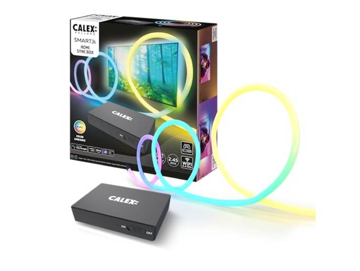 Calex Smart HDMI Sync Box, Inklusiv 2,45 m TV LED Streifen, für 55-65'' TV, Hintergrundbeleuchtung mit Synchronisation für Gaming & Film