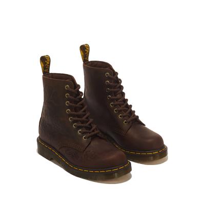 Schnürboots DR. MARTENS "1460 Pascal Emboss Floral", Damen, Gr. 37, Leder, braun, Schuhe Schnürboots, Blockabsatz, Schnürstiefelette mit hübscher Blüten-Prägung