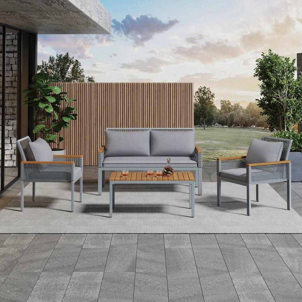 Garnitur für 4 Personen - Gartenmöbel - Lounge-Set für den Außenbereich - Lounge-Set für den Balkon - Gartenbank - UV-beständiges PE-Rattan