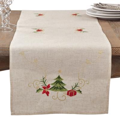 Saro Lifestyle Embroidered Christmas Tree Table Runner