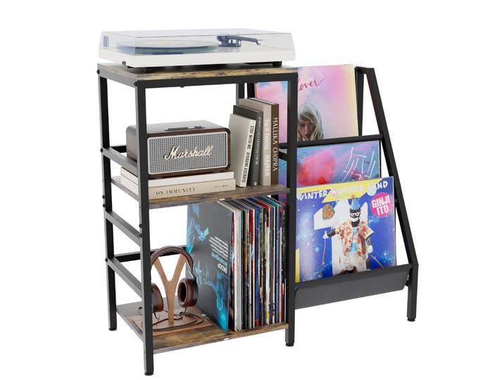 Support de Table de rangement pour disques vinyles, présentoir LP, armoire organisée multifonction, étagère sur pied en métal et bois, support de rangement