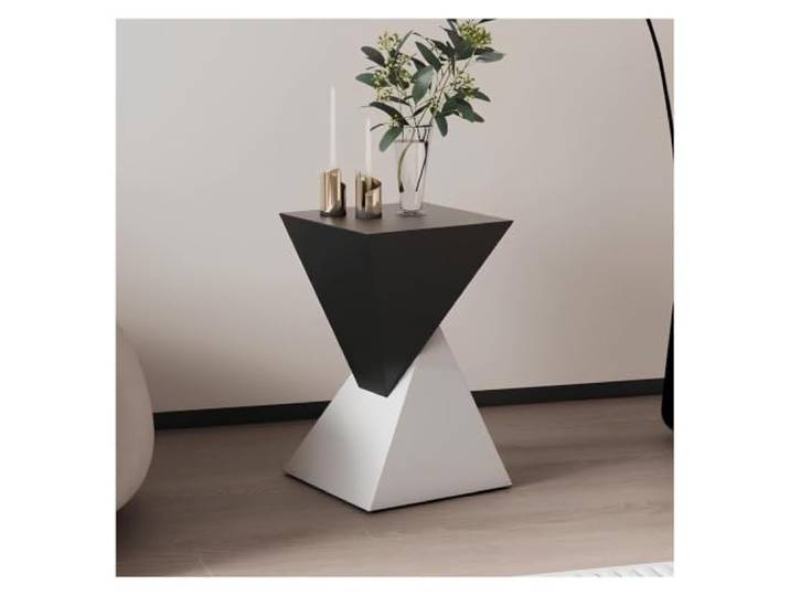 Moderner Geometrischer Beistelltisch,Nachttisch Aus Metall,Fertig Montiert Nachtschrank Mit Gummifüßen Für Wohnzimmer, Schlafzimmer, Büro, Vielseitiges Möbelstück(Black-White)