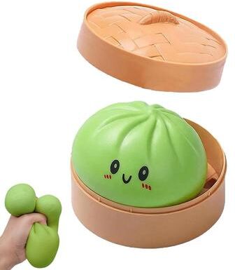 Quick Pick Pro Dumpling Stress Ball Fidget Toy Squishy Sensory Food Stress Relief Hand Toy Steamer Design green