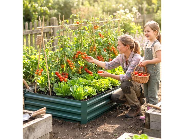 Outsunny Carré Potager Acier 241x90x30cm Vert Foncé