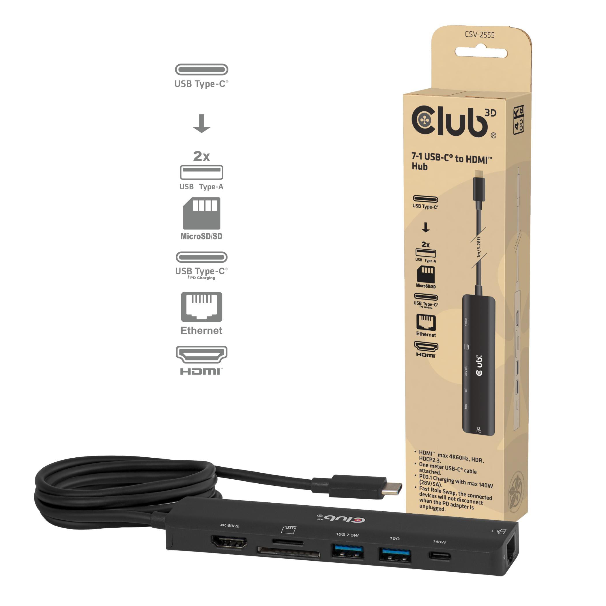 Club 3D CSV-2555 7-1 USB-C / HDMI Hub 4K60Hz PD3.1 140W 1m