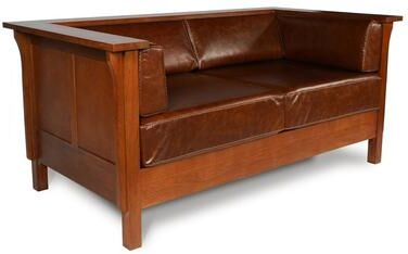 Crafters and Weavers Arts And Crafts / Craftsman Cubic Panel Side Love Seat - Russet Brown Leather (RB2)