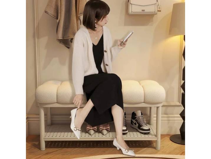 Banc à chaussures d'entrée, Meuble à chaussures assis, Luxe léger, Dressing créatif, Banc à chaussures long et élégant