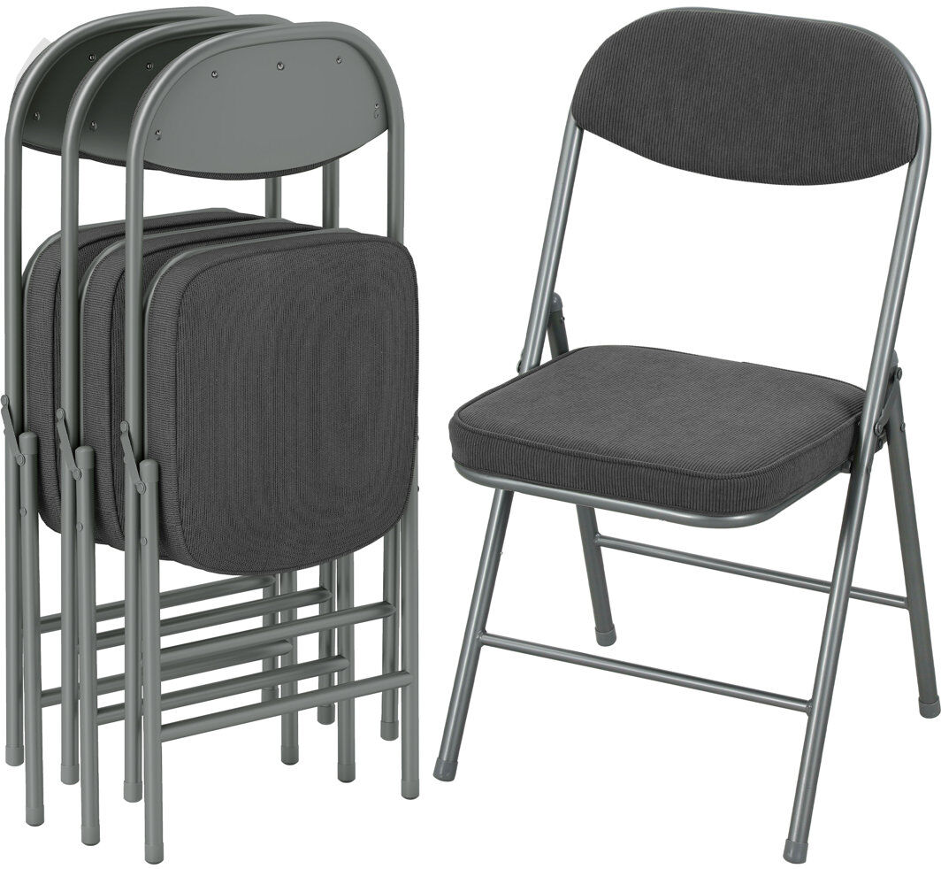 Inbox Zero HOMCOM Folding Chairs Set of 4 with Cushioned Seat, Steel Frame Dark Grey 82cm H X 45cm D X 48.5cm W