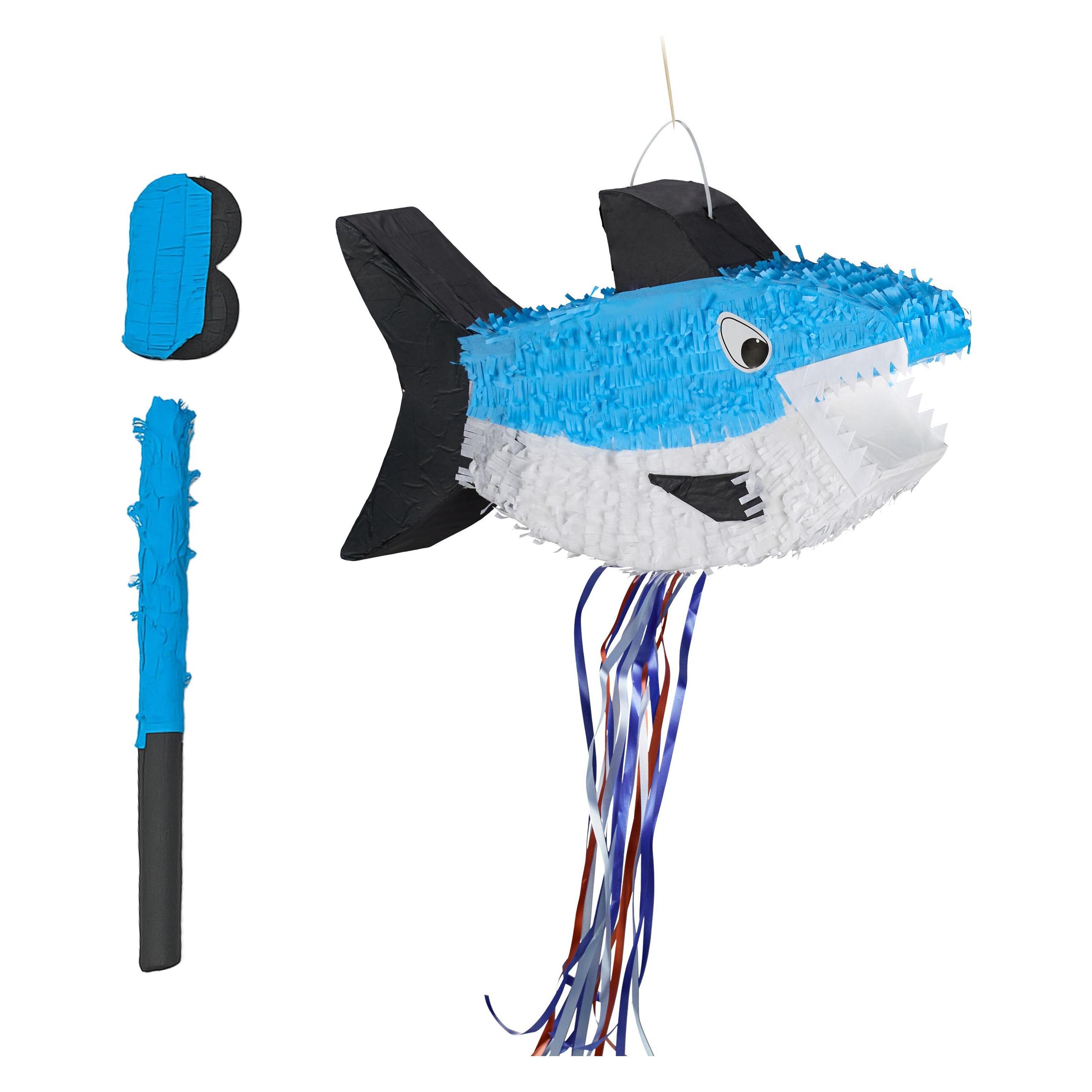 Relaxdays Pinata Set Hai mit Stab und Maske (1 Stk.) (4052025516178)