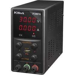 PCWork PCW07A, Labornetzgerät, regelbar, 0-30V DC, 5A, USB, Labornetzgerät, Schwarz