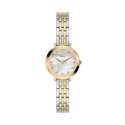Quarzuhr FOSSIL "Heidi", gold (edelstahlfarben, gelbgoldfarben, weiß), Armbanduhren, Damen, gelbgoldfarben, Quarzuhr, Armbanduhr, Edelstahlarmband, analog, Glassteine