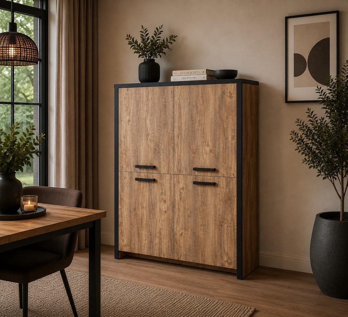 Belfurn Barkast Highboard Eunice Mango Bruin en Zwart