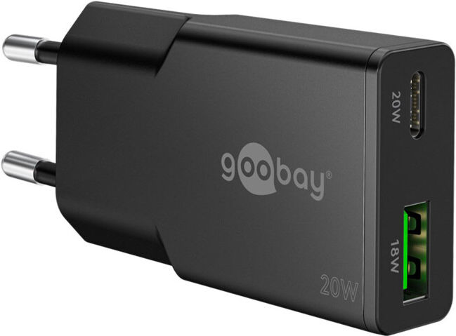 goobay Chargeur rapide double USB-C PD GaN 20W Slim noir (75729)