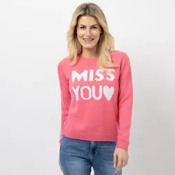 STRANDFEIN Pullover kurze Form Schriftzug-Intarsie figurumspielend